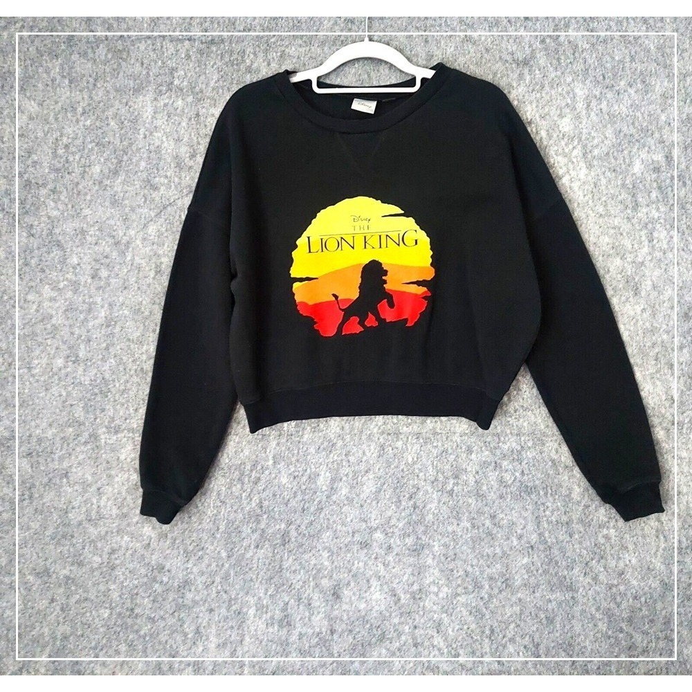 Disney Women Sweatshirt M The Lion King Simba Cropped‎ Black Long Sleeve Brushed